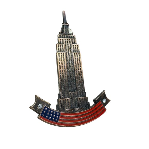 Empire State Building New York Souvenir With American Flag & Rhinestones - Picture 1 of 8